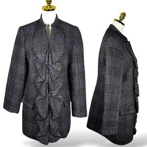 Inflection Taste Definess Womens Tweed Ruffle Front Coat Jacket Size 12